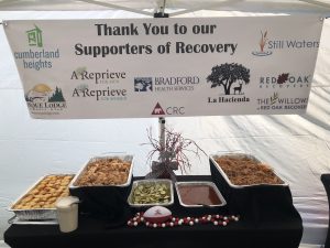 catered food for sober tailgate event & "Thank you" Banner 